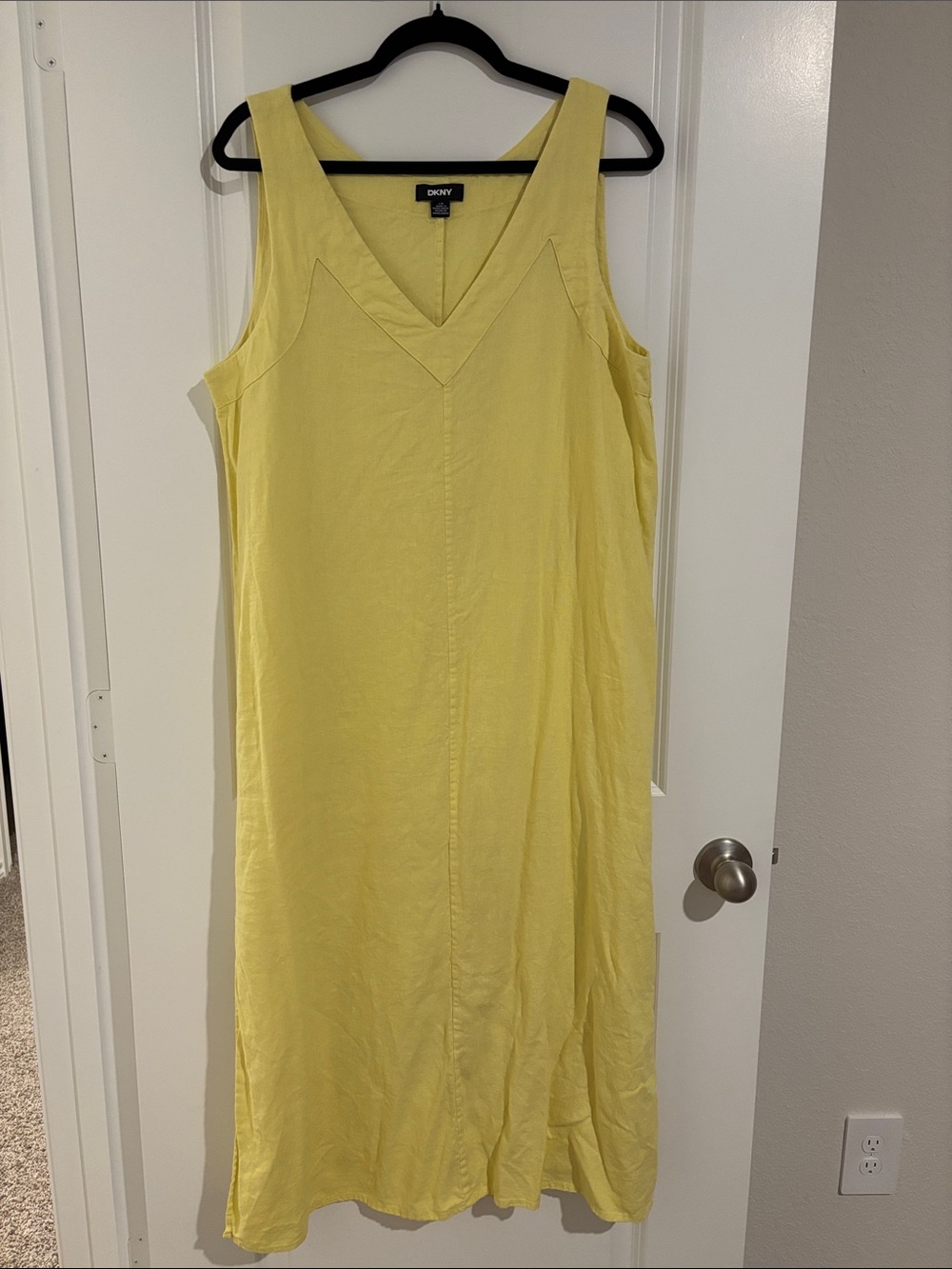 DKNY Lemon Yellow V-Neck Sleeveless Maxi Dress